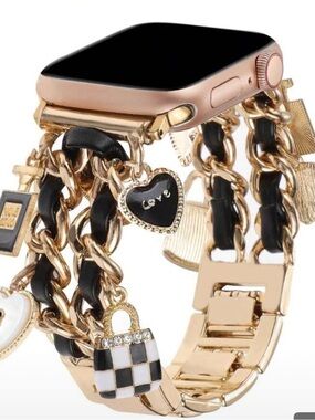 Smartwatch Iwatch Band with Gold and Black Charm Chain 42/44/45/49 s10 46mm